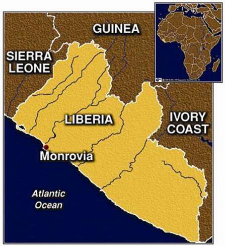 Liberia location map in West Africa